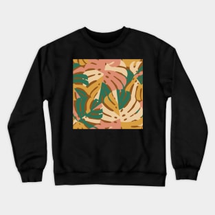 Monstera Leaves - Gold - Green - Pink Crewneck Sweatshirt